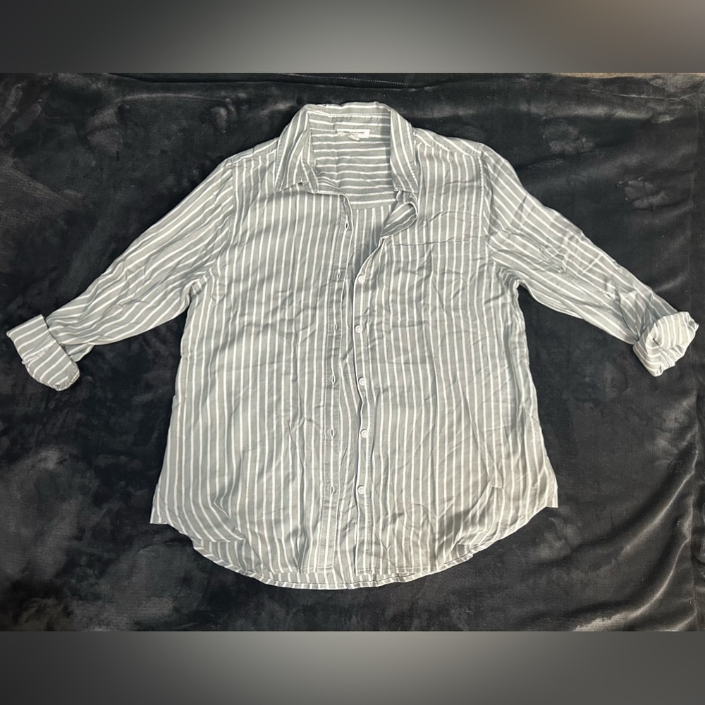 Green and white button down